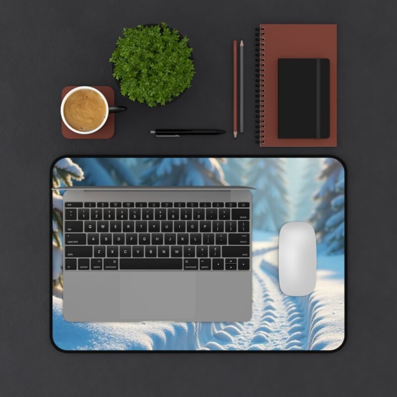 Winter Desk Mat with Serene Snowy Forest Sunrise Design for a Tranquil Workspace - Image 3