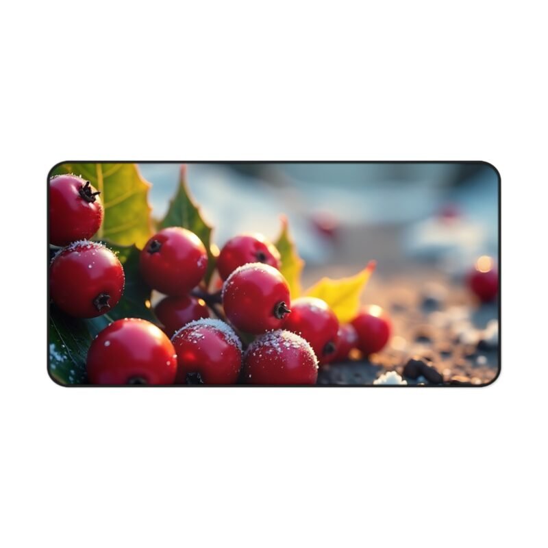 Winter Desk Mat with Holly Berry and Snowy Greenery Design - Image 9