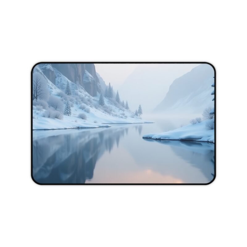 Winter Nature-Themed Desk Mat with Snowy Mountain Reflection for a Serene Workspace