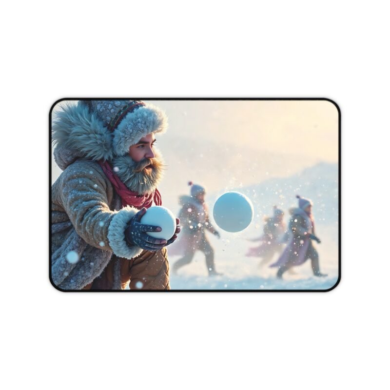 Winter Desk Mat with Snowball Fight Design for a Cozy and Inspiring Workspace