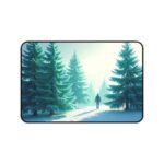 Tranquil Winter Desk Mat with Frosted Evergreen Design for a Calming Workspace