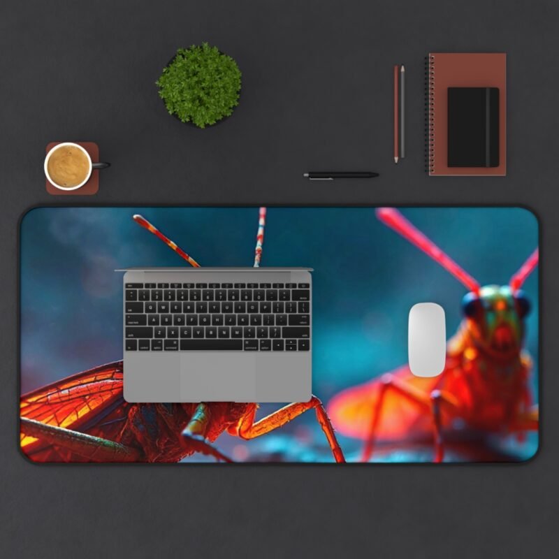 Fantasy Desk Mat with Vivid Grasshoppers on Mystical Misty Terrain for Nature and Fantasy Lovers - Image 11