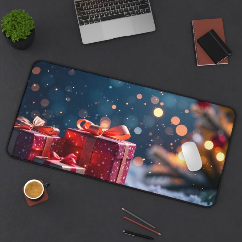 Festive Christmas Desk Mat with Snowy Gift Scene and Glowing Holiday Tree - Image 12