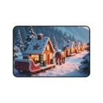 Whimsical Christmas Desk Mat with Gingerbread Train and Snowy Forest Backdrop