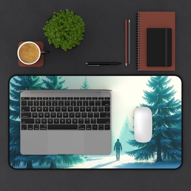 Tranquil Winter Desk Mat with Frosted Evergreen Design for a Calming Workspace - Image 7