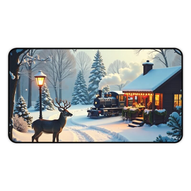 Winter Desk Mat with Deer and Snowy Train Scene for Cozy Seasonal Workspace - Image 5