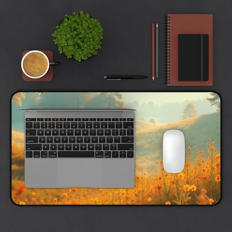 Autumn Nature Desk Mat with Tranquil Sunrise Meadow and Majestic Elk Scene - Image 7