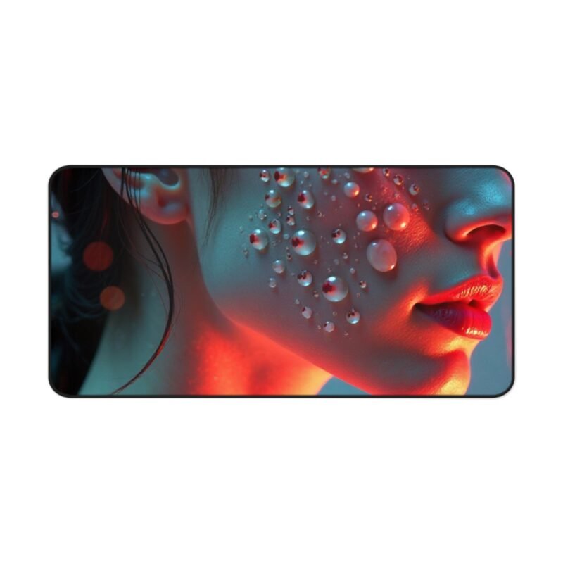 Artistic Desk Mat with Dreamy Red and Blue Aesthetic Featuring Elegant Woman's Profile - Image 9