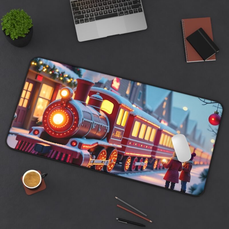 Christmas Desk Mat with Festive Train Scene and Winter Wonderland Design - Image 12