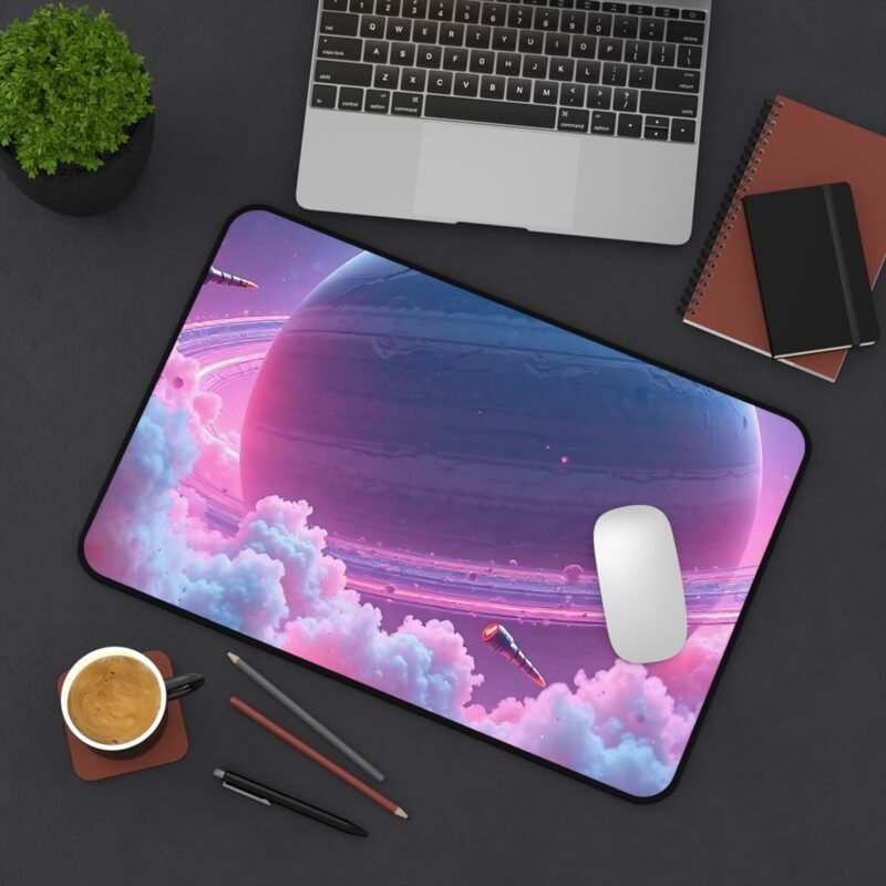 Galaxy Desk Mat for Gamers and Sci-Fi Lovers – Vibrant Cosmic Design with Gas Giant and Spacecraft - Image 4