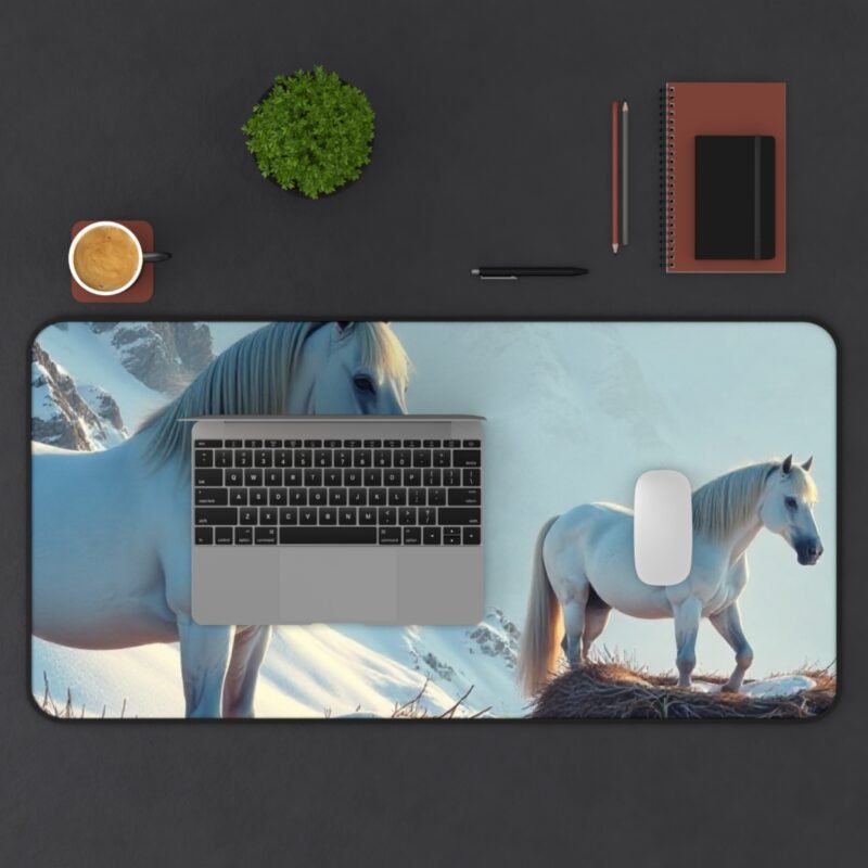 Winter Horse Desk Mat with White Horses in Snowy Landscape - Image 11