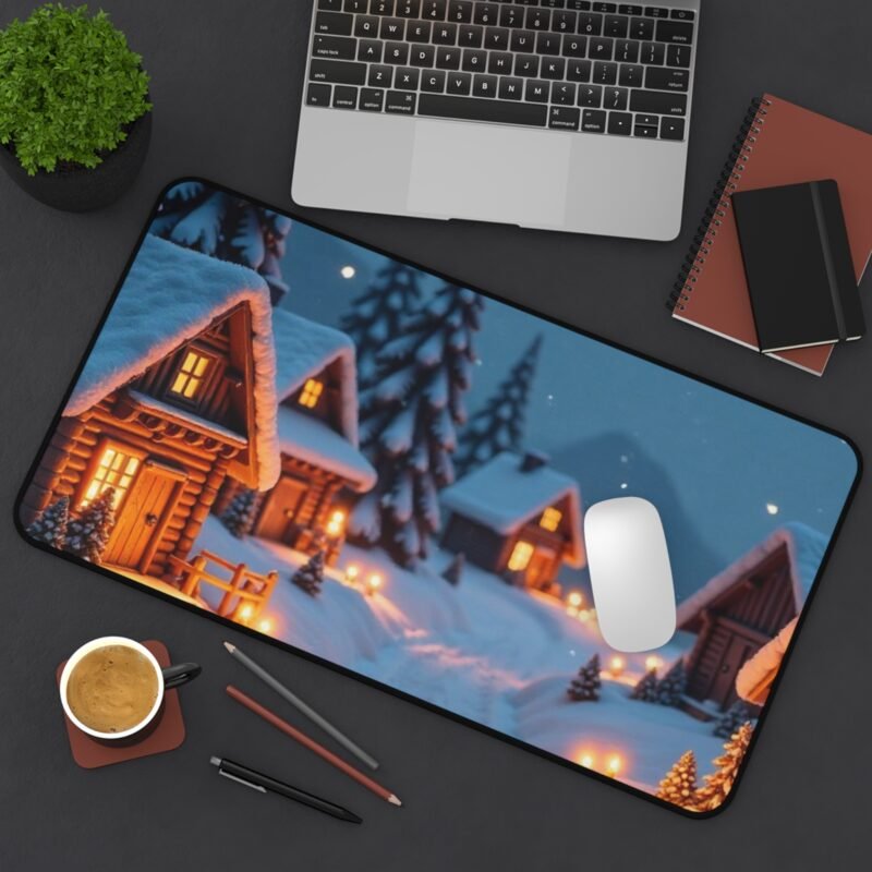 Winter Desk Mat with Cozy Snow-Covered Village Scene for a Serene Workspace - Image 8