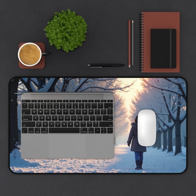 Serene Winter Desk Mat with Tranquil Snowy Path and Majestic Trees - Image 7