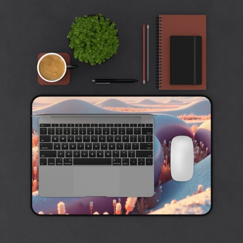 Desert Landscape Desk Mat with Serene Sand Dunes and Golden Flora - Image 3