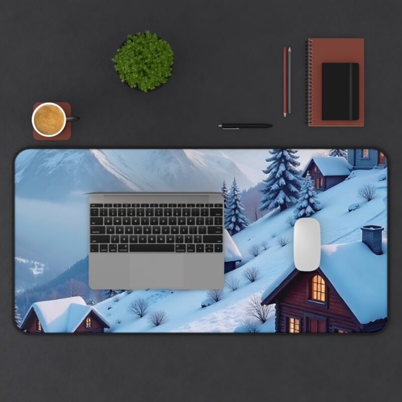 Winter Desk Mat with Snowy Cabin and Mountain Scenery for Cozy Workspace - Image 11