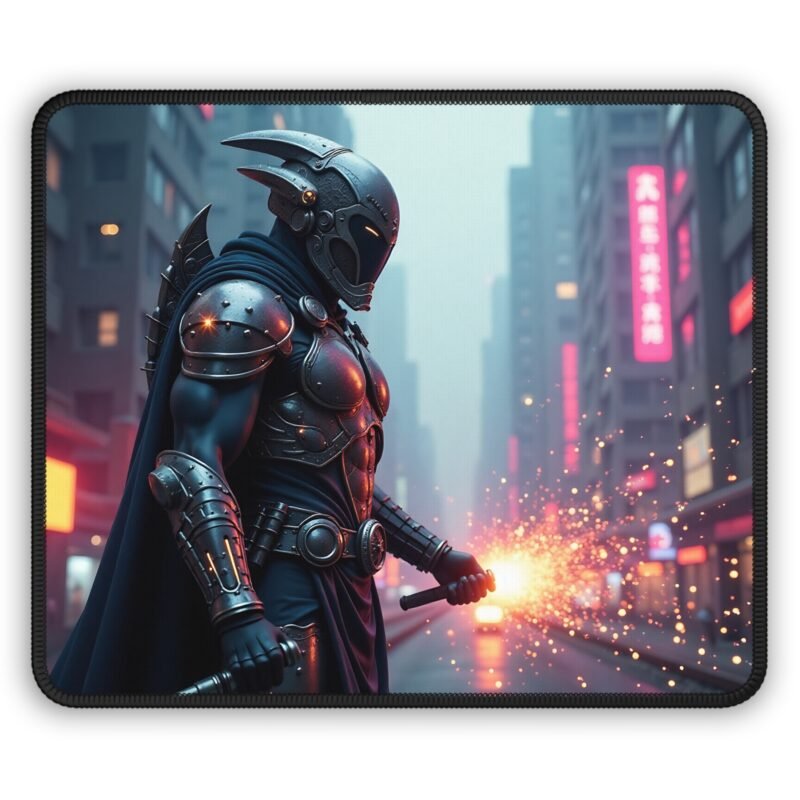 Cyberpunk Gaming Mouse Pad with Futuristic Warrior Design