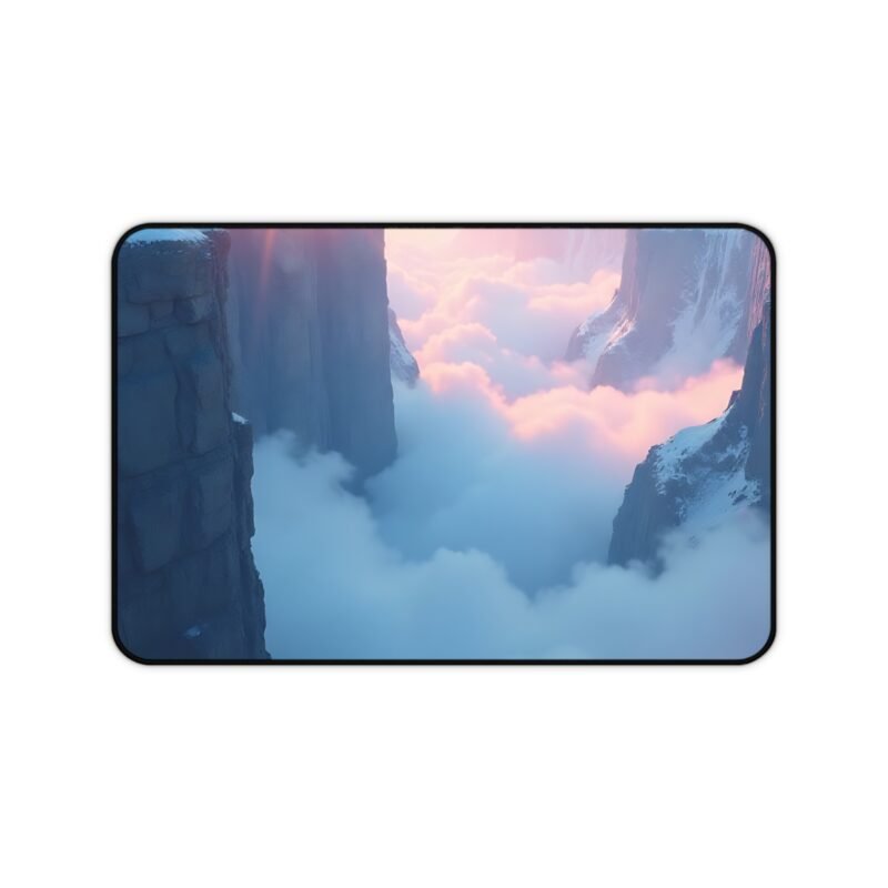 Winter Desk Mat with Serene Snow-Capped Cliffs and Sunrise Glow for Tranquil Workspaces