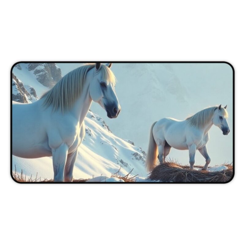 Winter Horse Desk Mat with White Horses in Snowy Landscape - Image 5