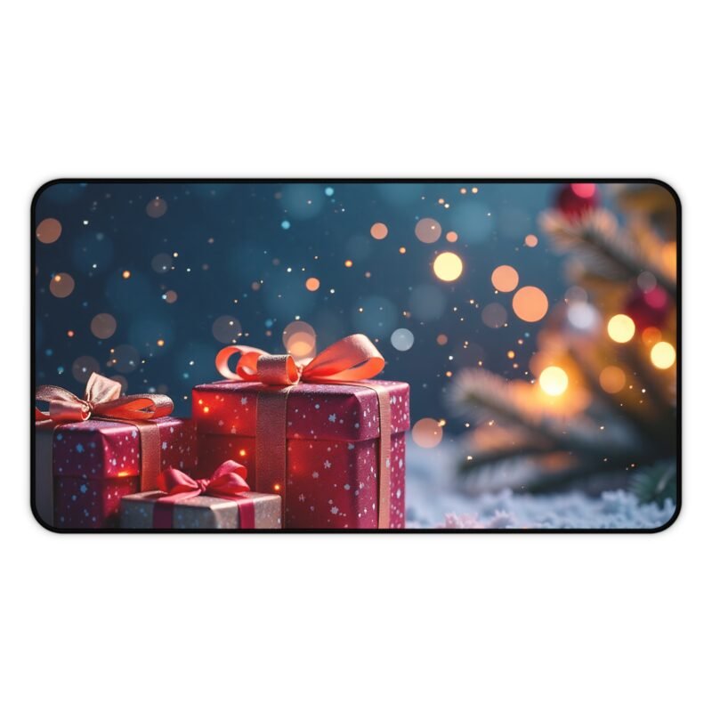 Festive Christmas Desk Mat with Snowy Gift Scene and Glowing Holiday Tree - Image 5