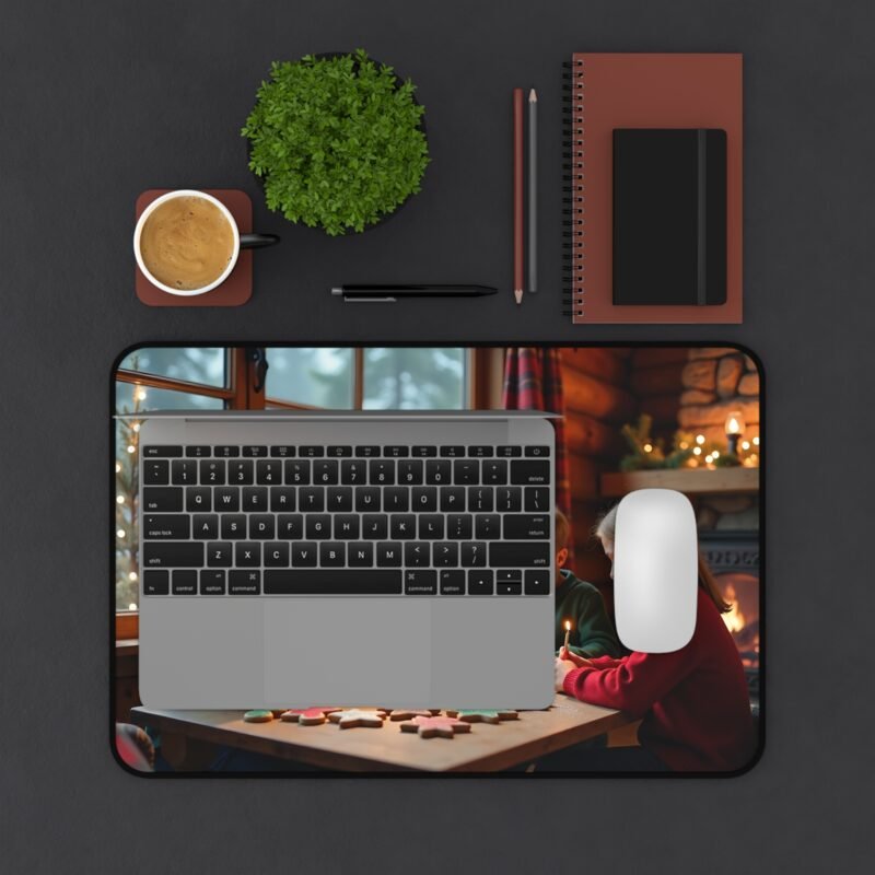Festive Christmas Desk Mat with Cozy Winter Cabin and Holiday Spirit - Image 3