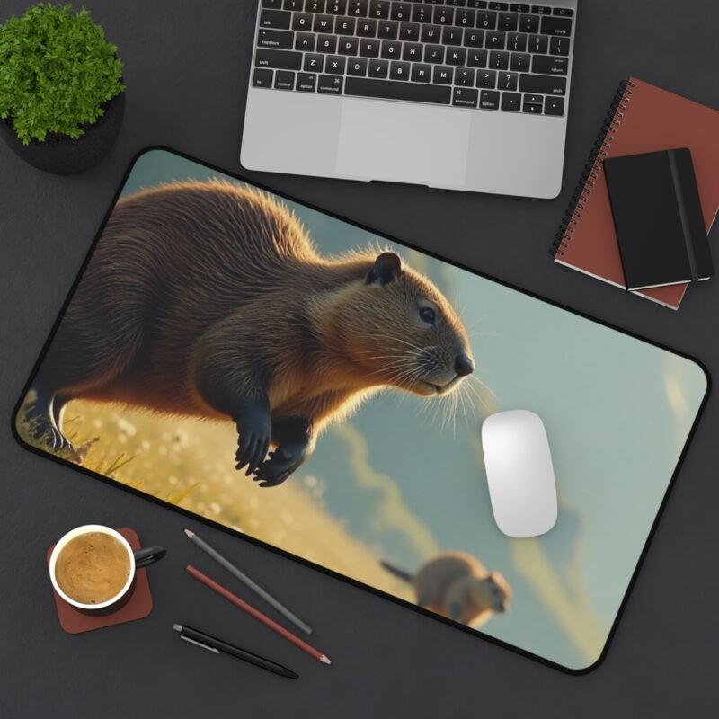 Alpine Beaver Nature Desk Mat with Tranquil Mountain and Meadow Scene - Image 8