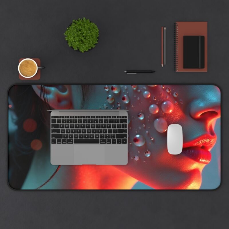 Artistic Desk Mat with Dreamy Red and Blue Aesthetic Featuring Elegant Woman's Profile - Image 11