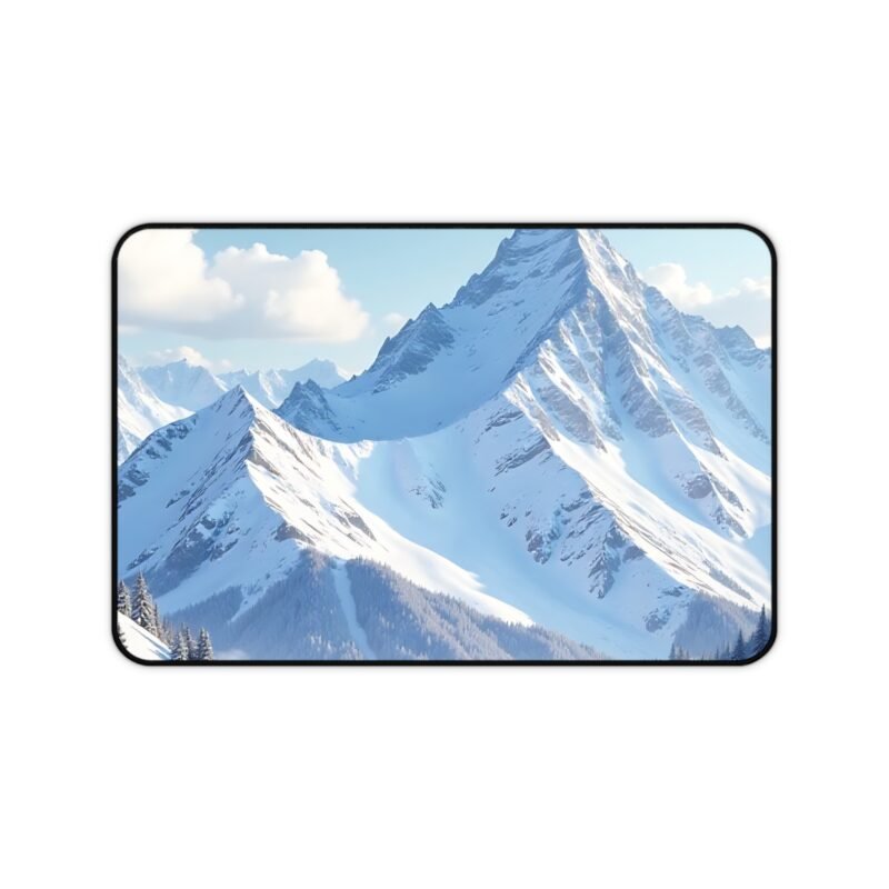 Winter Mountain Desk Mat with Alpine Snowy Landscape for a Serene Workspace
