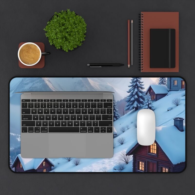 Winter Desk Mat with Snowy Cabin and Mountain Scenery for Cozy Workspace - Image 7