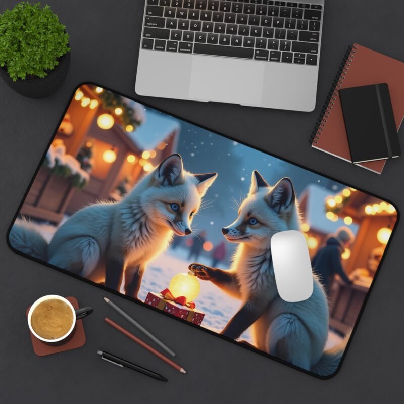Christmas Desk Mat with Whimsical Foxes in a Snowy Winter Wonderland - Image 8
