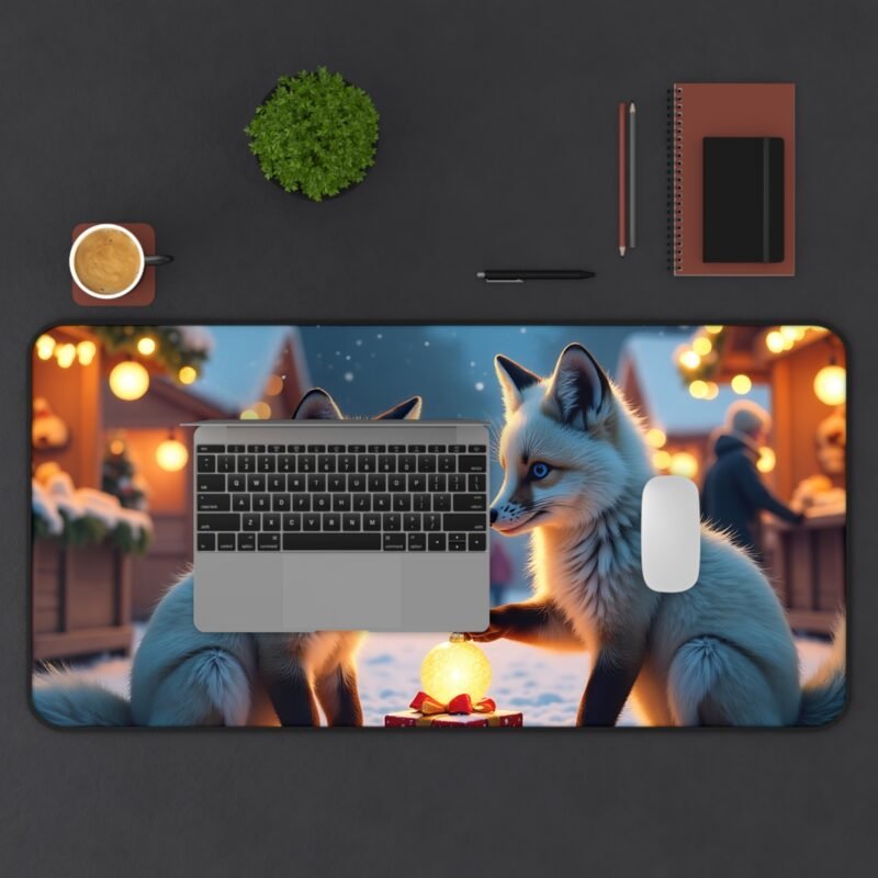 Christmas Desk Mat with Whimsical Foxes in a Snowy Winter Wonderland - Image 11