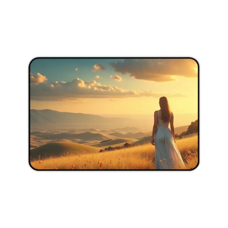 Nature Desk Mat with Golden Hour Landscape for a Serene Workspace