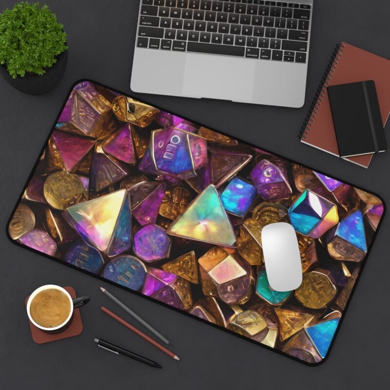 DND Desk Mat with Iridescent Polyhedral Dice Design for Gamers and Tabletop Adventures - Image 8