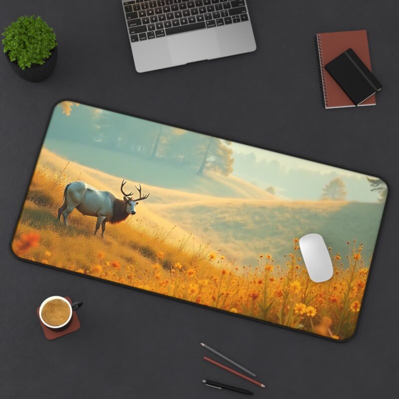 Autumn Nature Desk Mat with Tranquil Sunrise Meadow and Majestic Elk Scene - Image 12