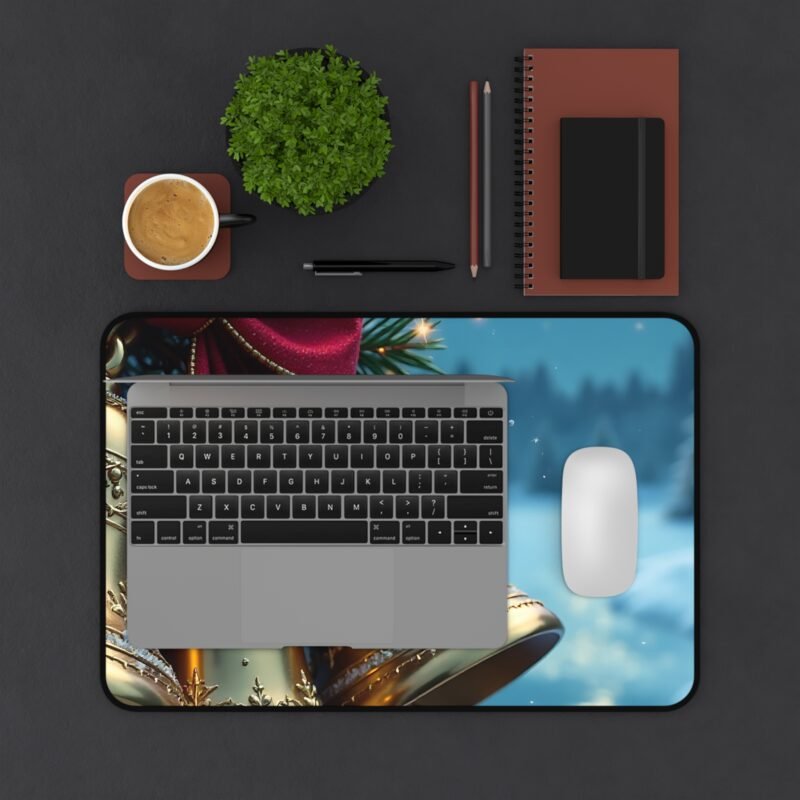 Festive Christmas Desk Mat with Snowy Scene and Holiday Bells - Image 3