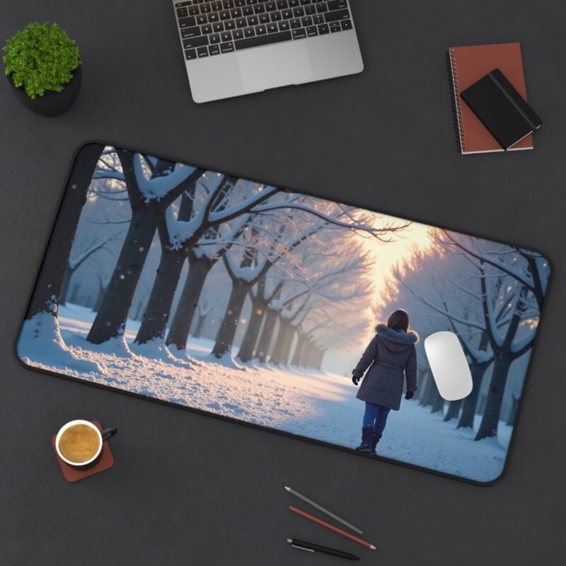 Serene Winter Desk Mat with Tranquil Snowy Path and Majestic Trees - Image 12