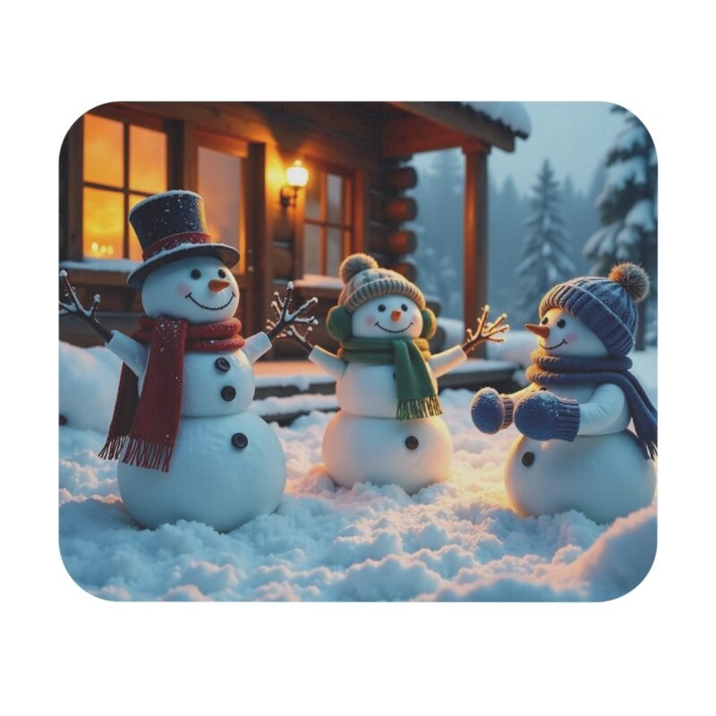 Winter Desk Mat with Snowmen Family and Cozy Holiday Scene