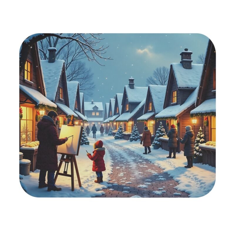 Winter Desk Mat with Festive Village Scene for Cozy Holiday Workspaces