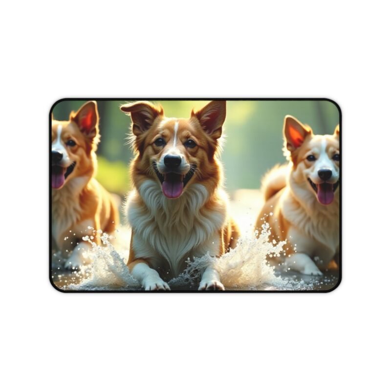 Corgi Desk Mat with Forest Stream Design for Vibrant and Playful Workspaces