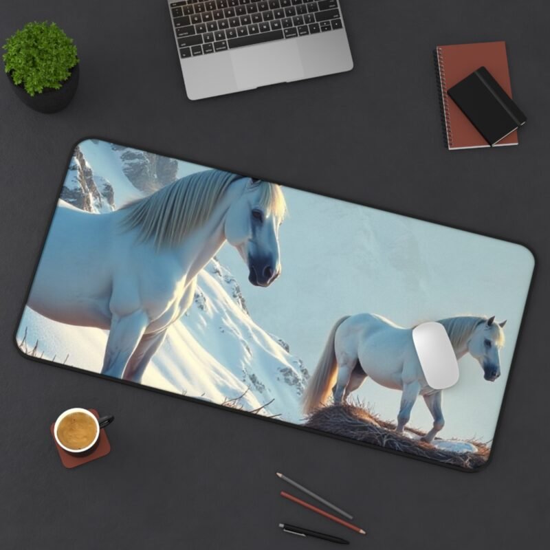 Winter Horse Desk Mat with White Horses in Snowy Landscape - Image 12
