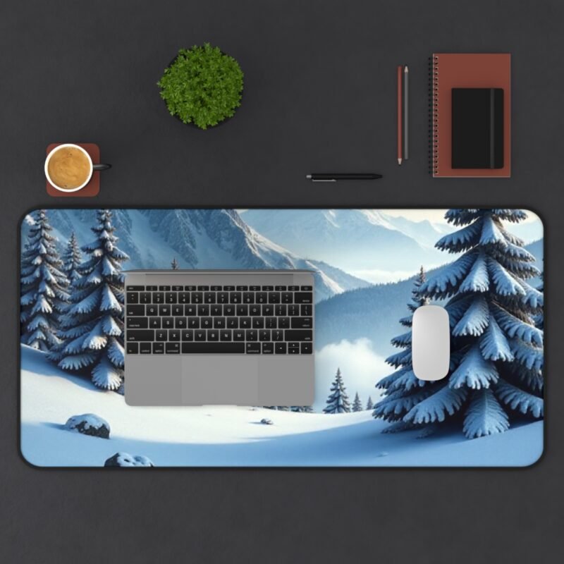 Winter Landscape Desk Mat with Snowy Pines and Mountain Views - Image 11