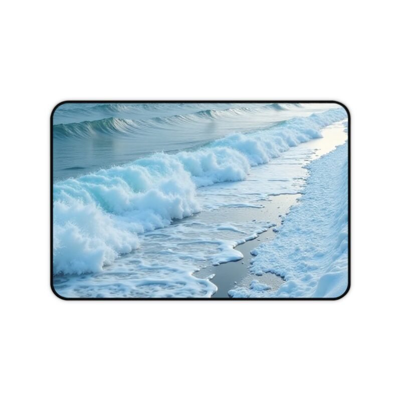 Winter Beach Desk Mat with Tranquil Snowy Coastline for a Calm Workspace