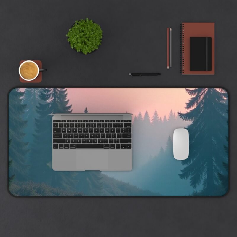 Nature Desk Mat with Tranquil Forest Scene and Misty Sunrise Design - Image 11