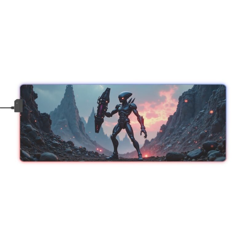 Gaming Mouse Pad with LED Lighting and Futuristic Robotic Warrior Design - Image 5