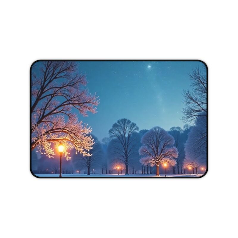 Winter Desk Mat with Snowy Night Scene for a Calm and Cozy Workspace