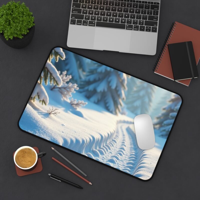 Winter Desk Mat with Serene Snowy Forest Sunrise Design for a Tranquil Workspace - Image 4