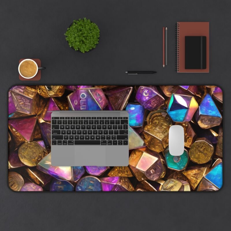 DND Desk Mat with Iridescent Polyhedral Dice Design for Gamers and Tabletop Adventures - Image 11