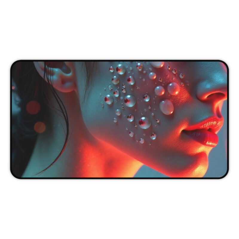 Artistic Desk Mat with Dreamy Red and Blue Aesthetic Featuring Elegant Woman's Profile - Image 5