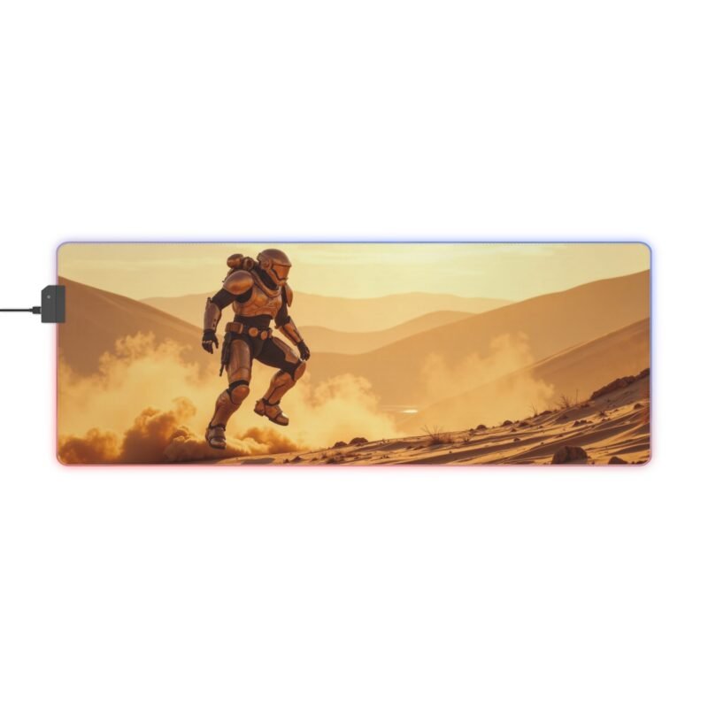 Gaming Mouse Pad Sci-Fi Design with Heroic Armored Figure and Immersive Desert Scene - Image 5