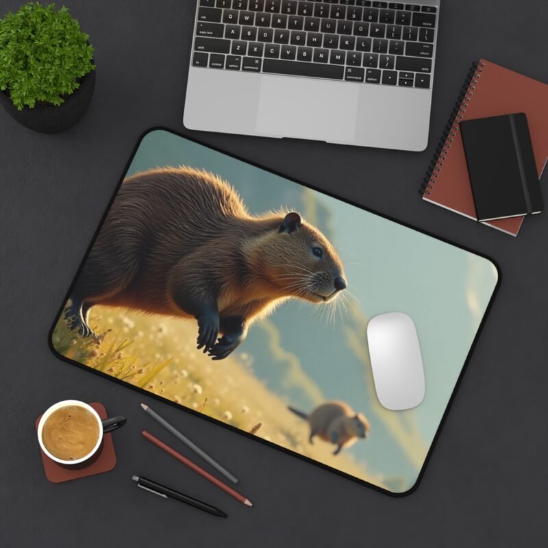 Alpine Beaver Nature Desk Mat with Tranquil Mountain and Meadow Scene - Image 4