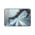 Holiday Desk Mat with Festive Wreath and Snowy Forest Design for Winter Workspace Decor